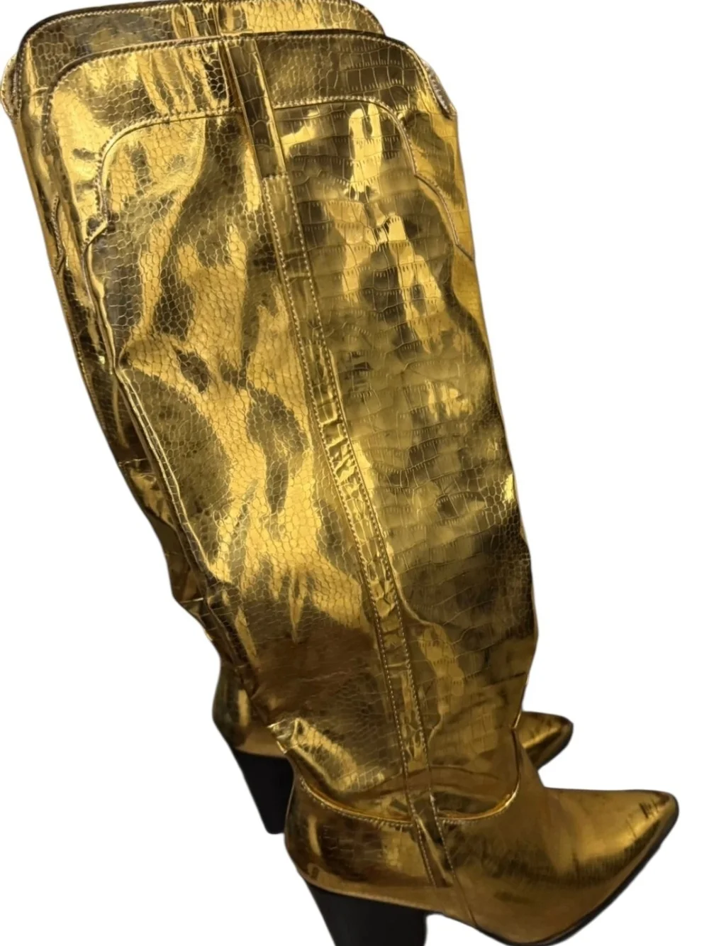 💕EGO Metallic Gold Croc-Embossed Knee Boots💕